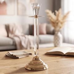 Bougeoir Élégant en Verre & Métal Doré 32 cm