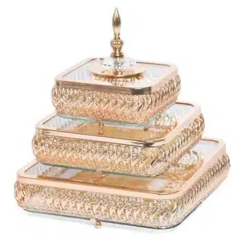 Bonbonnières en Métal Doré Verre Carrée