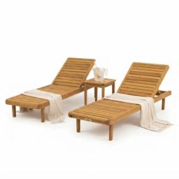 Transats Bois Massif + Table d’Appoint — Bain de Soleil Piscine Jardin Ideekor