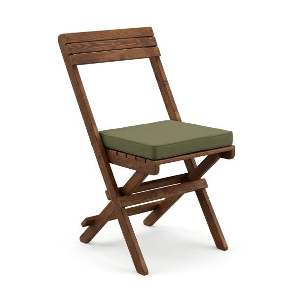 Pliante Chaise Bois Massif Teinté Coussin Kaki Ideekor