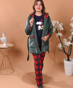 Pyjama 3 Pièces Polaire & Coton Marine & Carreaux