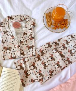 Pyjama Chemise Demi Manches Coton Beige WOFF