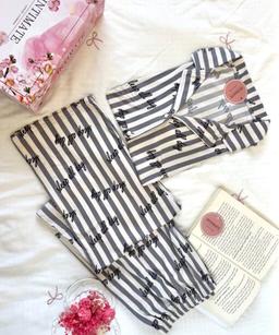 Pyjama Chemise Demi Manches Coton Rayé