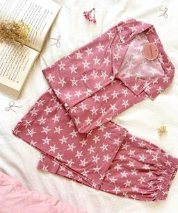 Pyjama Chemise Demi Manches Coton Imprimé Étoiles