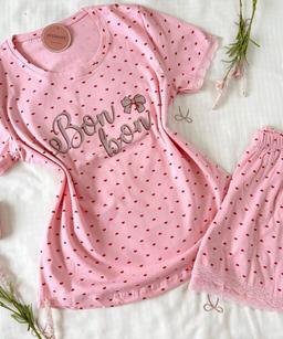 Pyjama Short Demi Manches Coton & Bébé Pointillé Cœurs « BonBon »