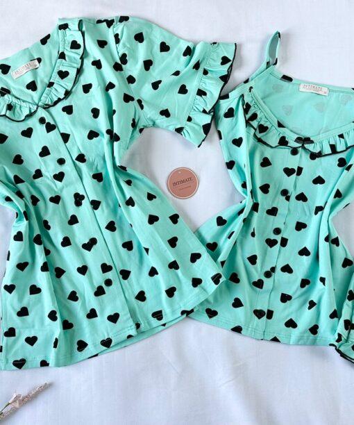 Spéciale Pyjama 3 Pièces Coton Viscose Doux Pointillé Cœurs Noirs