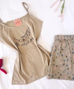 Pyjama Short Coton Beige « The Velvet Sky »