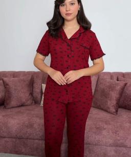 Pyjama Chemise Bordeaux Imprimé Fleurs