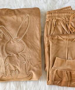 Pyjama Velours Capuche Beige Lapin