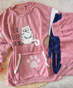Pyjama Velour « Eat Sleep Meow »