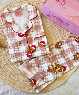 Pyjama Chemise Velours & Nude Carreaux Imprimé Nounours