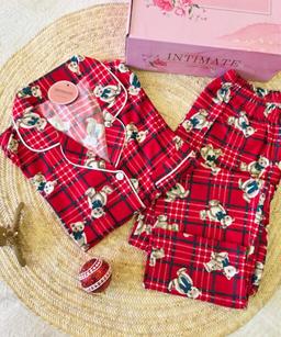 Pyjama Chemise Velours en Carreaux & Nounours