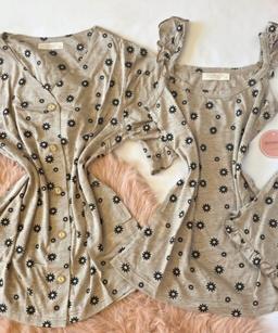 Pyjama 3 Pièces Coton Viscose Pointillé Fleurs Noirs