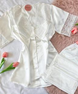 Pyjama Chemise Demi Manches Satin & Dentelle en