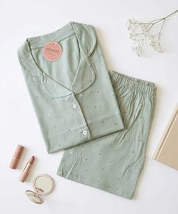 Pyjama Chemise Short Coton Doux Pointillé Étoiles