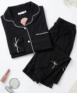 Pyjama Chemise Manches Longues Coton & Dentelle