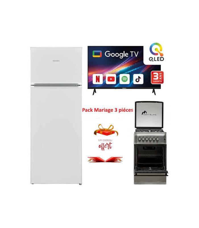 MARIAGE 3 PIÈCES: RÉFRIGÉRATEUR + CUISINIÈRE + TÉLÉVISEUR
