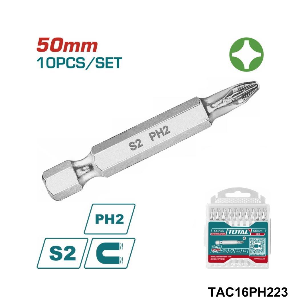 TOTAL Jeu 10 embouts visseuse simple ph2 50mm TAC16PH223
