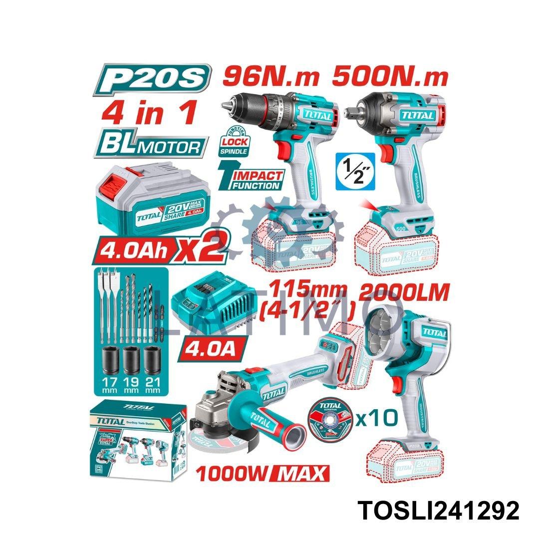 TOTAL Pack electroportatif 4en1 20v 4ah TOSLI241292