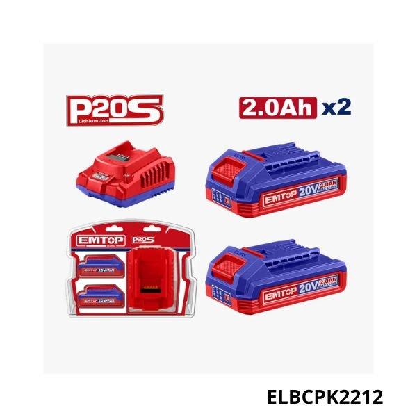 EMTOP Lot de 2 batteries 2ah + chargeur ELBCPK2212