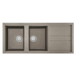 Focus Évier De Cuisine Encastrable Graniteck 2 Bacs + égouttoir 116cm Grège