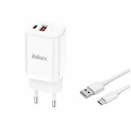 Inkax Chargeur HC-05 20W 2 Ports USB Type-C + Câble Micro USB