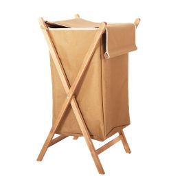 Panier à Linge Pliable en Bois Grand Modèle Beige