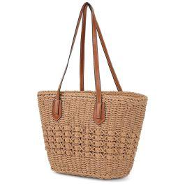 Cabas Tressé Dégradé à Bandoulière Tissé Beige