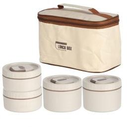 Lunch Box Isotherme Empilable + 4 Boîtes Beige