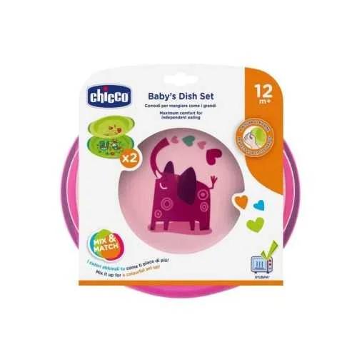 Chicco BEBE ENSEMBLE DE DEUX ASSIETTES ROSE 12M+