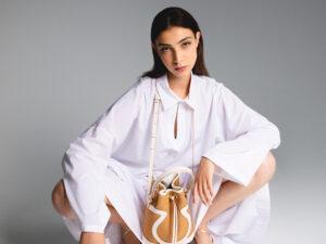 Soleya Ivoire Sac bourse en fibres naturelles cuir pleine fleur