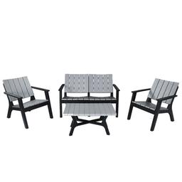 Sotufab Plast De Jardin Central Park 4 Places Basic Bois Metallise + 2 Tabourets Coffre