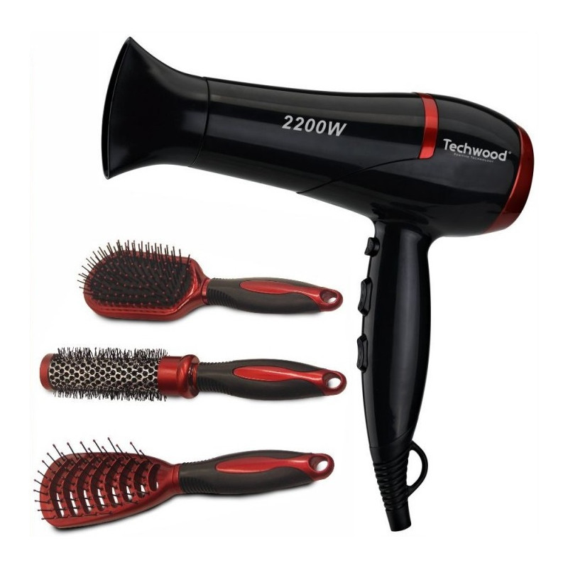 Techwood Sèche Cheveux Pro TCO-6075 2200W + 3 Brosses