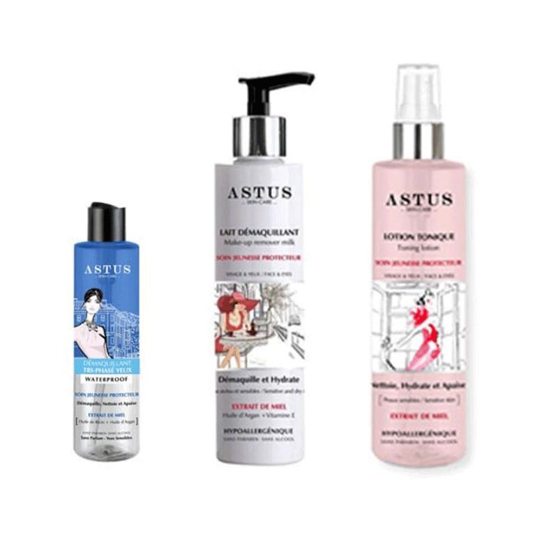 Astus Lait Démaquillant + Lotion Tonique + Démaquillant Triphasé Yeux
