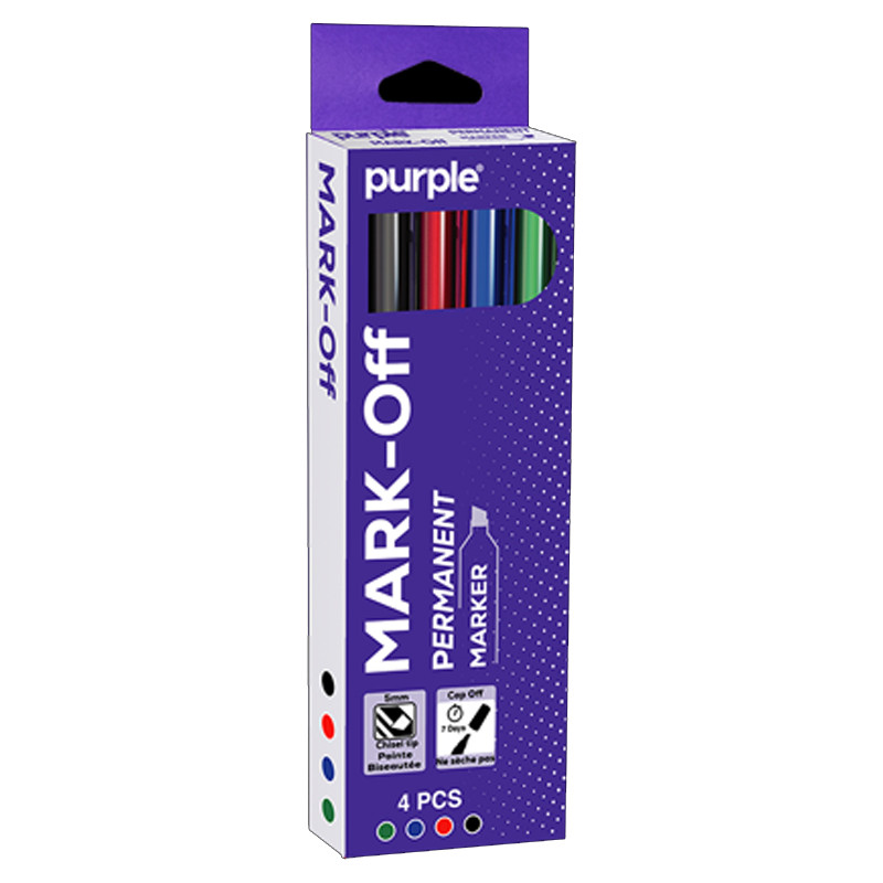 Purple Pack de 4 Marqueurs Permanent Mark-Off Assorties