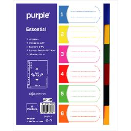 Purple Intercalaires Essential Numérique A4 6 Positions Assorties