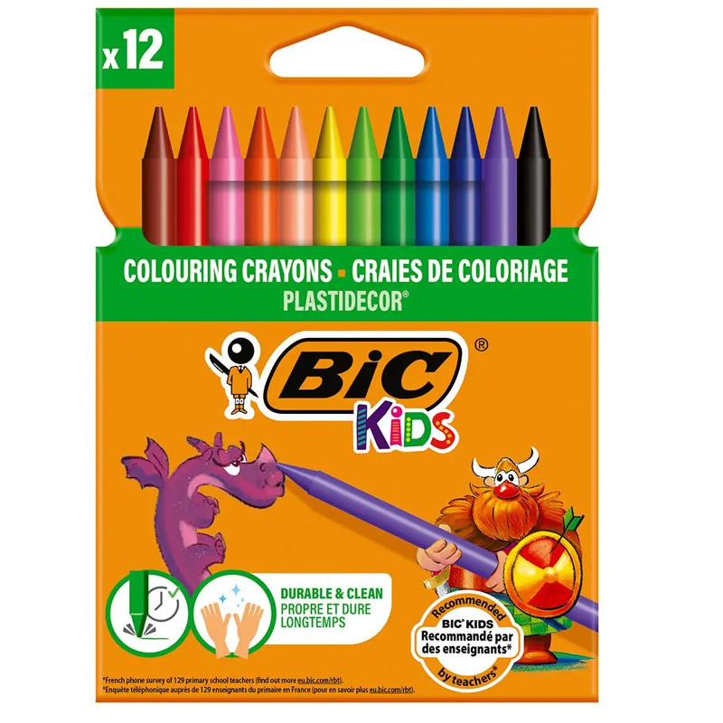 Bic 12 Craies de Coloriage Bic Kids Plastidecor Assorties