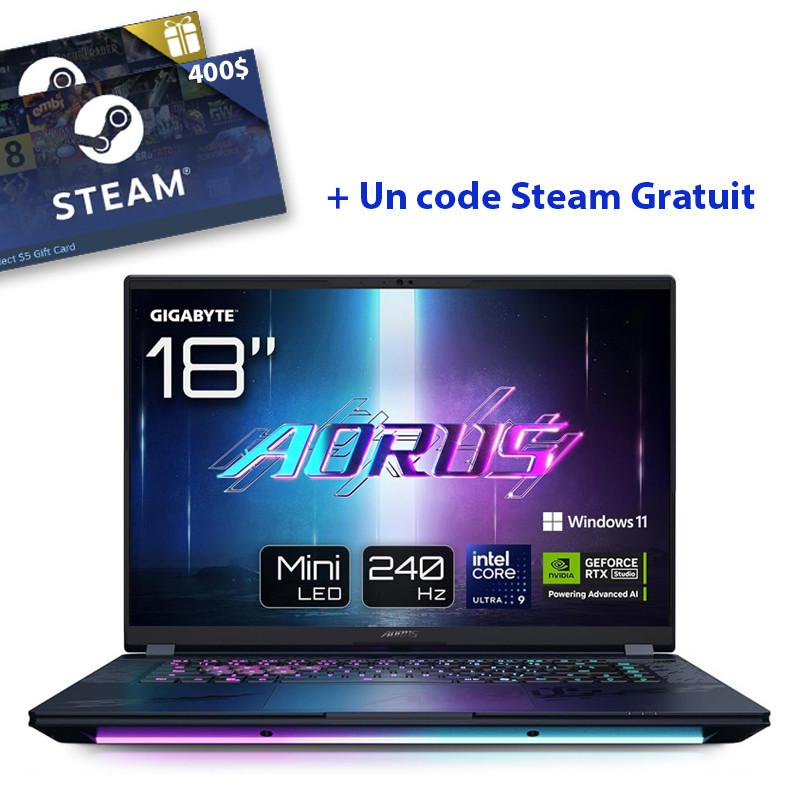 GIGABYTE Gamer Aorus Master 18 AM8H BYH Ultra 9 2To Windows 11 Pro