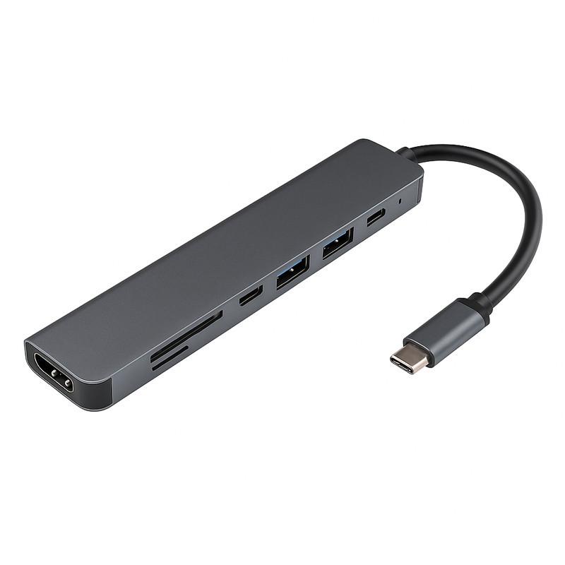 SBOX Adaptateur 7En1 Type-C Vers HDMI + USB-A + USB-C + SD TF