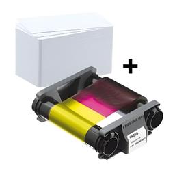 Badgy Ruban CBGP0001C Couleur 100 Impressions Adaptable + 100 Cartes Vierges Pvc