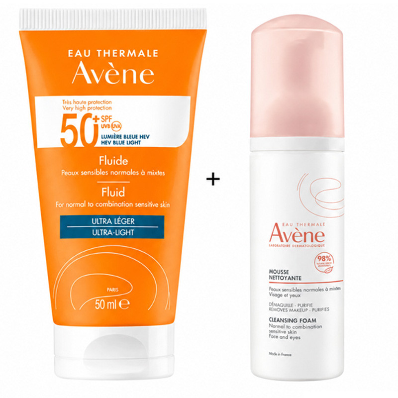 Avène Ecran Solaire Fluide Invisible + Mousse Nettoyant 50ml