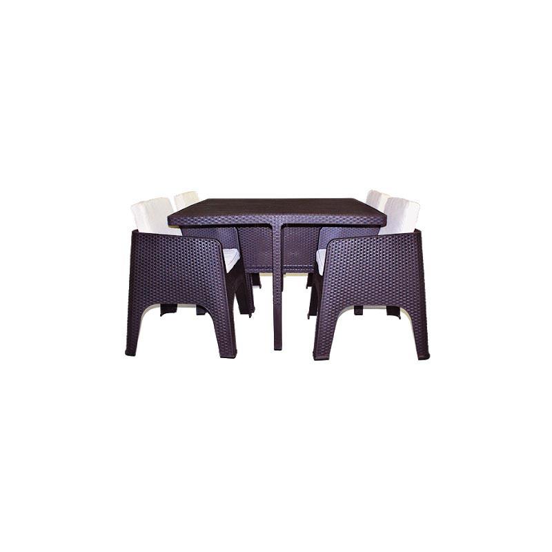 Salon de Jardin "GAMMARTH" Wengue 4 Chaises Coussins + Table