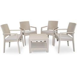 Salon de Jardin MARQUISE en Couleur Grège 4 Chaises Coussins + Table Byrsa