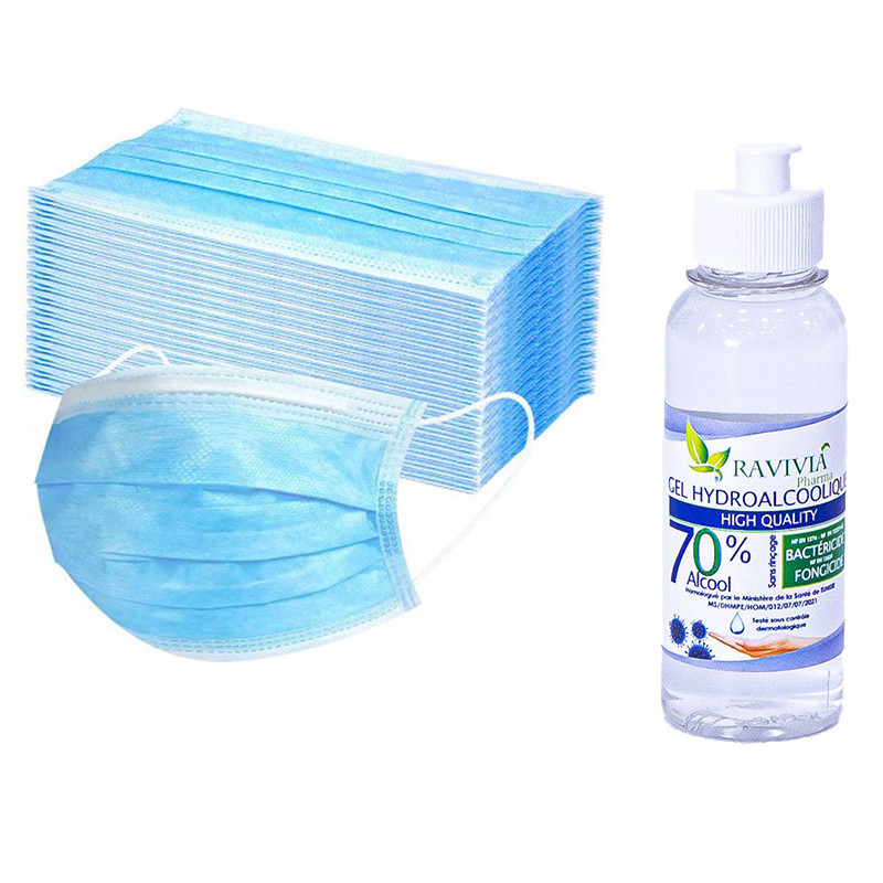 Hygiène Bavette Chirurgicale 50 Pièces + Gel Désinfectant