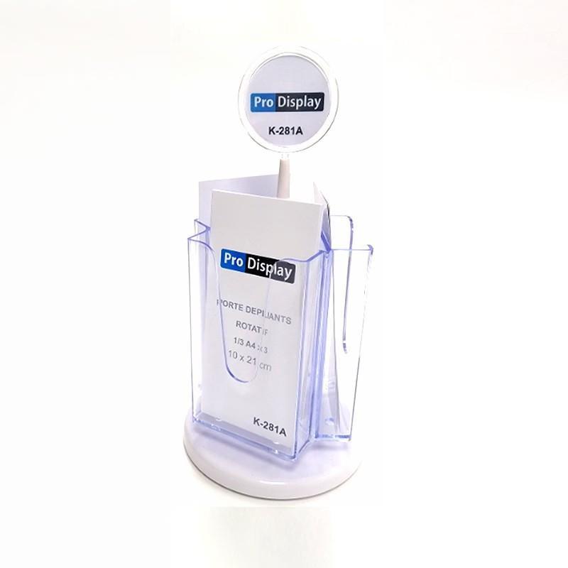 Display K-281A, Porte Depliant Rotatif 3 Faces 10*21 cm Transparent