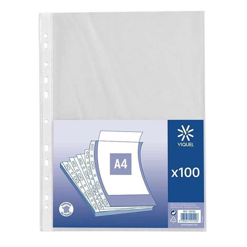 Intercalaires simple Sachet de 100 pochettes transparent de Viquel 60 microns A4