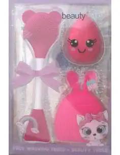 SWEET BEAUTY coffret brosse nettoyante en silicone cute + éponge de maquillage + éponge nettoyante en silicone