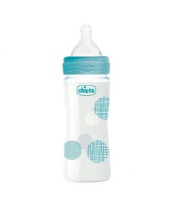 Chicco Biberon Well Being en Verre Bleu 0m+