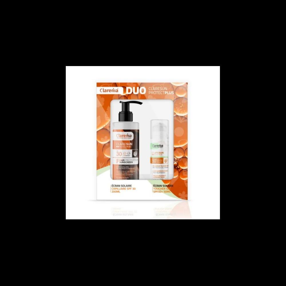 CLARENIA COFFRET SOLAIRE DUO ÉCRAN TOUCHER SEC SPF50+ ÉCRAN CAPILAIRE