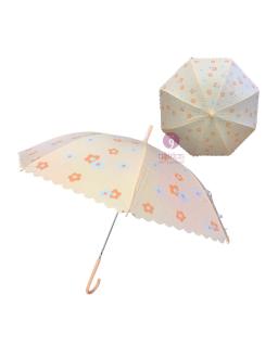 Parapluie Canne Femme Petites Fleurs, Bordure Festonnée AMZ